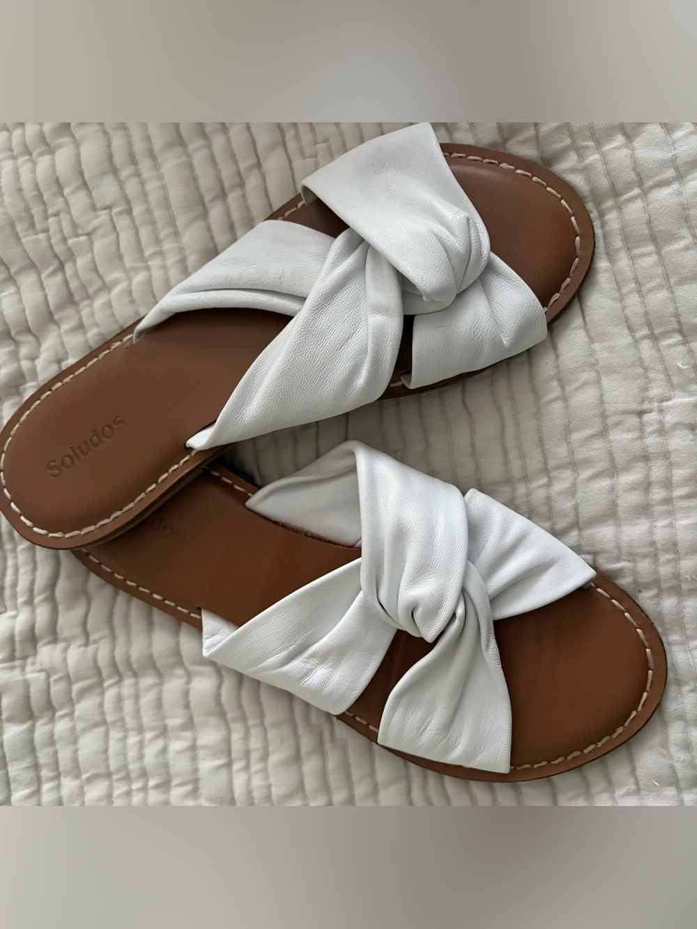 Soludos White Knot-Front Slide Sandals